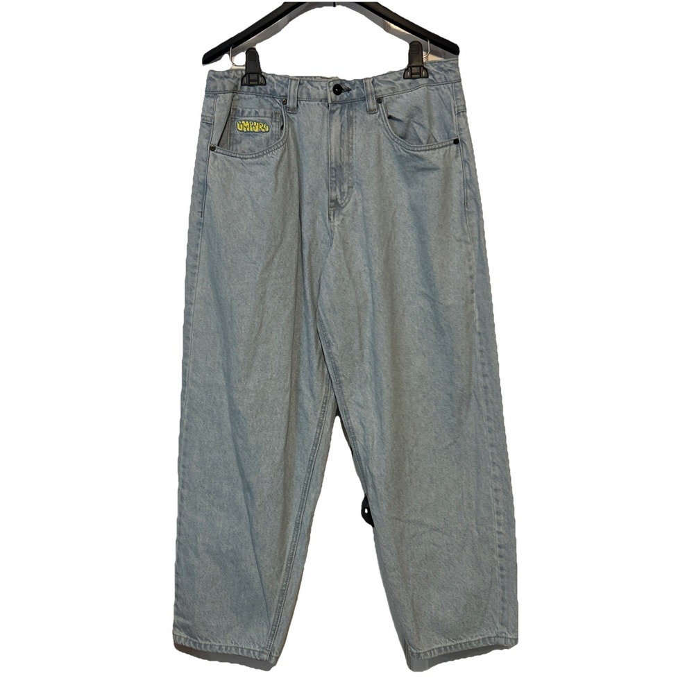 Empyre Jeans Mens 30 Blue Denim‎ Baggy Straight Leg Light Wash Skater Drawstring